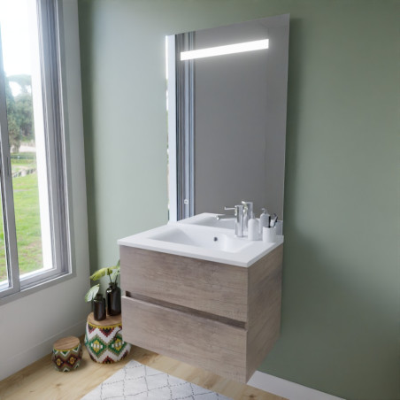 Meuble ROSINOX 70 cm avec plan vasque et miroir Elegance Hauteur 105 cm - Chêne