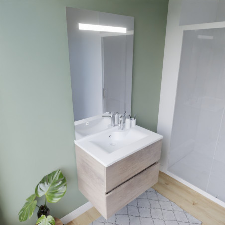 Meuble ROSINOX 70 cm avec plan vasque et miroir Elegance Hauteur 105 cm - Chêne
