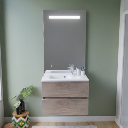 Meuble ROSINOX 70 cm avec plan vasque et miroir Elegance Hauteur 105 cm - Chêne