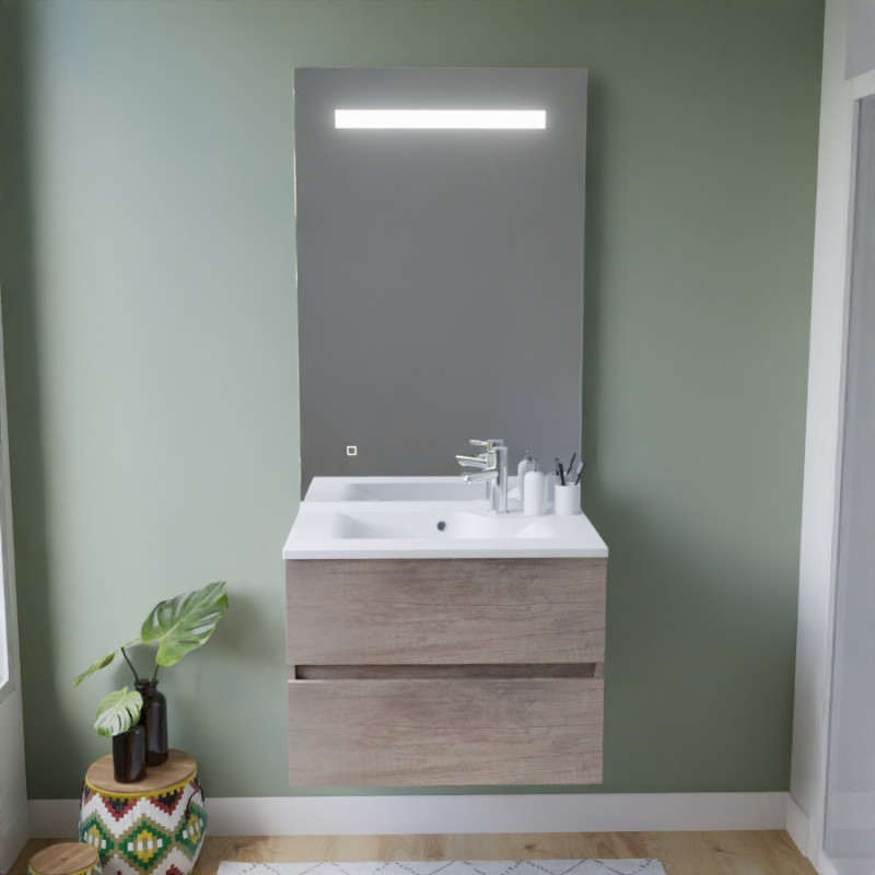 Meuble ROSINOX 70 cm avec plan vasque et miroir Elegance Hauteur 105 cm - Chêne Meuble ROSINOX 70 cm avec plan vasque et miroir Elegance Hauteur 105 cm - Chêne