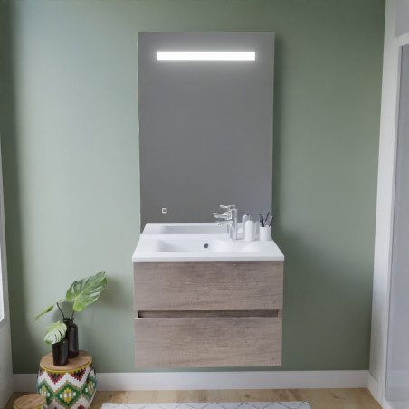 Meuble ROSINOX 70 cm avec plan vasque et miroir Elegance Hauteur 105 cm - Chêne