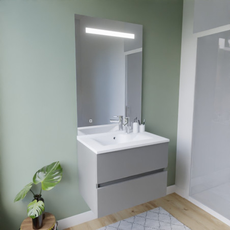Meuble ROSINOX 70 cm avec plan vasque et miroir Elegance Hauteur 105 cm - Gris clair