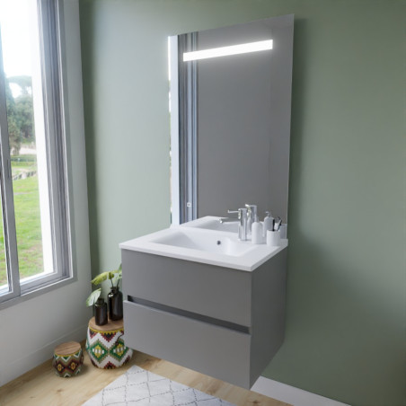 Meuble ROSINOX 70 cm avec plan vasque et miroir Elegance Hauteur 105 cm - Gris clair