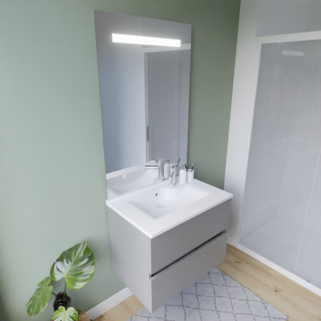 Meuble ROSINOX 70 cm avec plan vasque et miroir Elegance Hauteur 105 cm - Gris clair