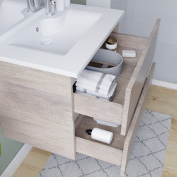 Meuble ROSINOX 70 cm avec plan vasque et miroir Elegance Hauteur 105 cm - Chêne