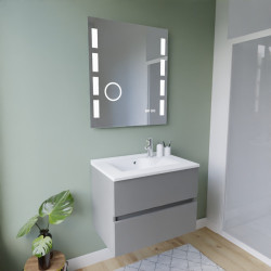 Meuble ROSINOX 70 cm avec plan vasque et miroir Excellence - Gris clair mat