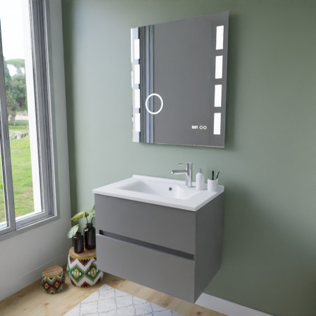 Meuble ROSINOX 70 cm avec plan vasque et miroir Excellence - Gris clair mat