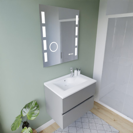 Meuble ROSINOX 70 cm avec plan vasque et miroir Excellence - Gris clair mat