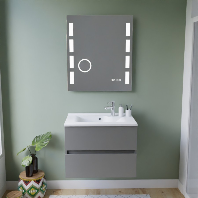 Meuble ROSINOX 70 cm avec plan vasque et miroir Excellence - Gris clair mat Meuble ROSINOX 70 cm avec plan vasque et miroir Excellence - Gris clair mat