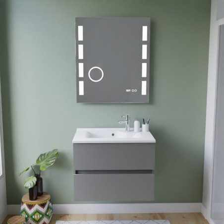Meuble ROSINOX 70 cm avec plan vasque et miroir Excellence - Gris clair mat