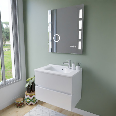 Meuble ROSINOX 70 cm avec plan vasque et miroir Excellence - Blanc mat