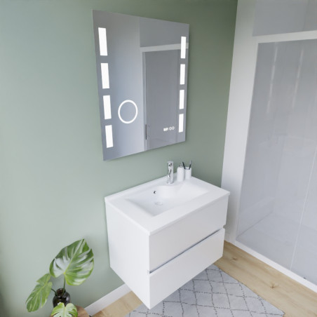 Meuble ROSINOX 70 cm avec plan vasque et miroir Excellence - Blanc mat