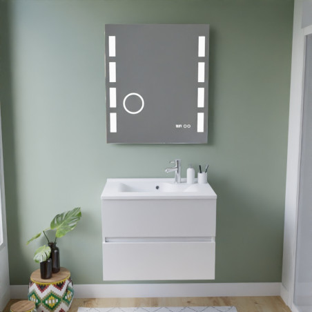 Meuble ROSINOX 70 cm avec plan vasque et miroir Excellence - Blanc mat