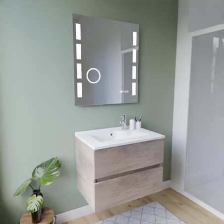 Meuble ROSINOX 70 cm avec plan vasque et miroir Excellence - Chêne