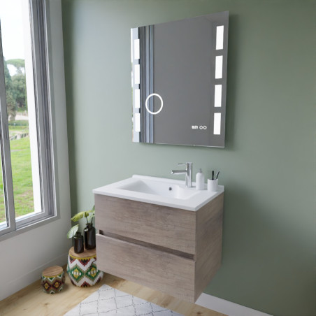 Meuble ROSINOX 70 cm avec plan vasque et miroir Excellence - Chêne