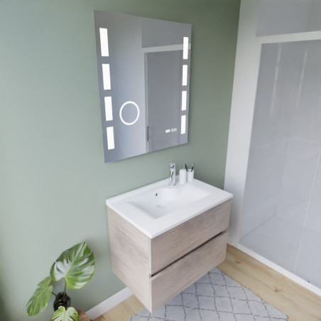 Meuble ROSINOX 70 cm avec plan vasque et miroir Excellence - Chêne