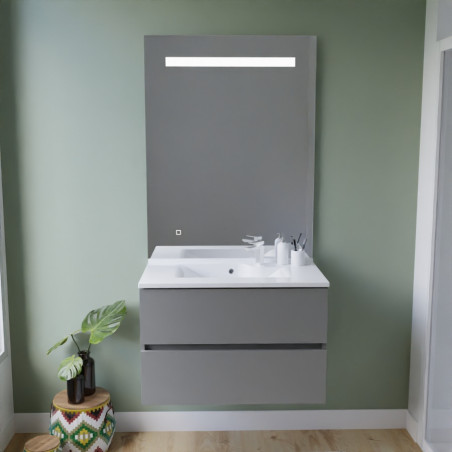 Meuble ROSINOX 80 cm avec plan vasque et miroir Elegance Hauteur 105 cm - Gris clair mat