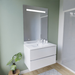 Meuble ROSINOX 80 cm avec plan vasque et miroir Elegance Hauteur 105 cm - Blanc mat
