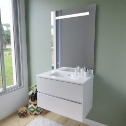 Meuble ROSINOX 80 cm avec plan vasque et miroir Elegance Hauteur 105 cm - Blanc mat