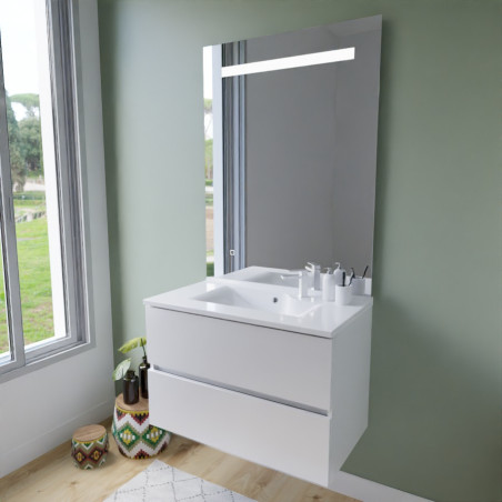Meuble ROSINOX 80 cm avec plan vasque et miroir Elegance Hauteur 105 cm - Blanc mat