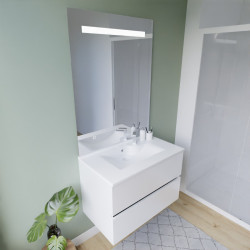 Meuble ROSINOX 80 cm avec plan vasque et miroir Elegance Hauteur 105 cm - Blanc mat
