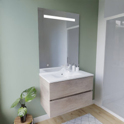 Meuble ROSINOX 80 cm avec plan vasque et miroir Elegance Hauteur 105 cm - Chêne