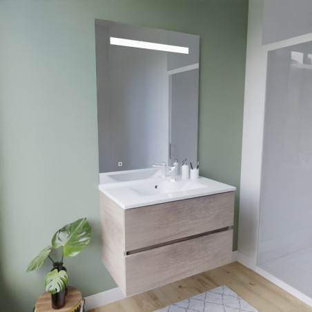Meuble ROSINOX 80 cm avec plan vasque et miroir Elegance Hauteur 105 cm - Chêne