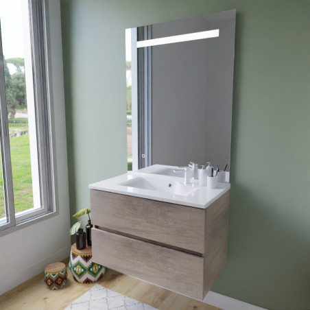 Meuble ROSINOX 80 cm avec plan vasque et miroir Elegance Hauteur 105 cm - Chêne