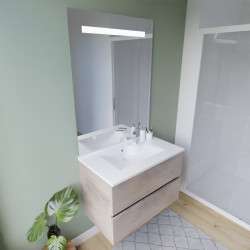 Meuble ROSINOX 80 cm avec plan vasque et miroir Elegance Hauteur 105 cm - Chêne