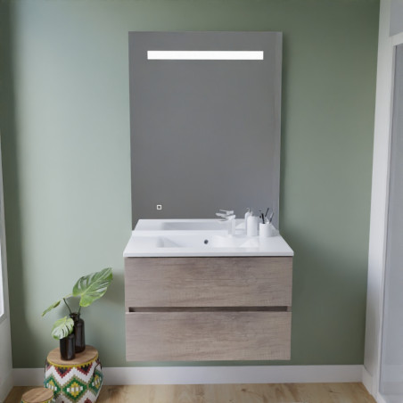 Meuble ROSINOX 80 cm avec plan vasque et miroir Elegance Hauteur 105 cm - Chêne