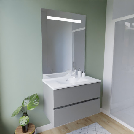 Meuble ROSINOX 80 cm avec plan vasque et miroir Elegance Hauteur 105 cm - Gris clair mat