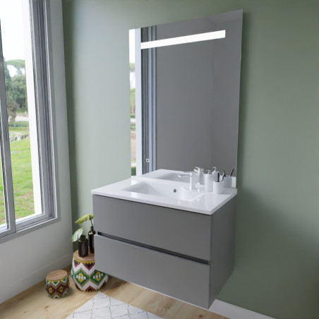 Meuble ROSINOX 80 cm avec plan vasque et miroir Elegance Hauteur 105 cm - Gris clair mat
