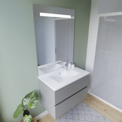 Meuble ROSINOX 80 cm avec plan vasque et miroir Elegance Hauteur 105 cm - Gris clair mat