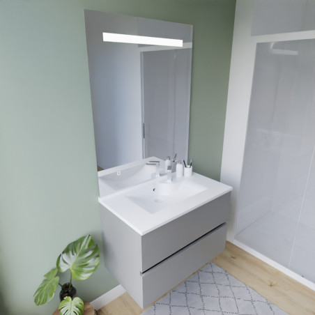 Meuble ROSINOX 80 cm avec plan vasque et miroir Elegance Hauteur 105 cm - Gris clair mat
