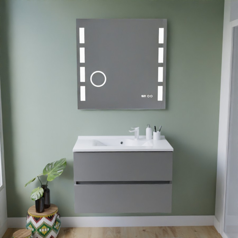 Meuble ROSINOX 80 cm avec plan vasque et miroir Excellence - Gris clair mat Meuble ROSINOX 80 cm avec plan vasque et miroir Excellence - Gris clair mat