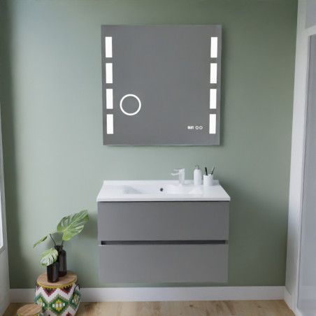 Meuble ROSINOX 80 cm avec plan vasque et miroir Excellence - Gris clair mat