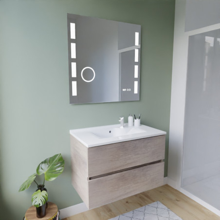 Meuble ROSINOX 80 cm avec plan vasque et miroir Excellence - Chêne