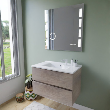 Meuble ROSINOX 80 cm avec plan vasque et miroir Excellence - Chêne