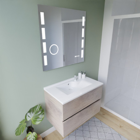 Meuble ROSINOX 80 cm avec plan vasque et miroir Excellence - Chêne