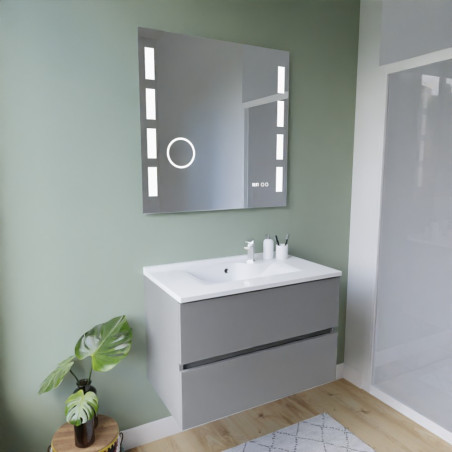 Meuble ROSINOX 80 cm avec plan vasque et miroir Excellence - Gris clair mat