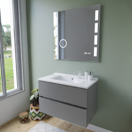Meuble ROSINOX 80 cm avec plan vasque et miroir Excellence - Gris clair mat