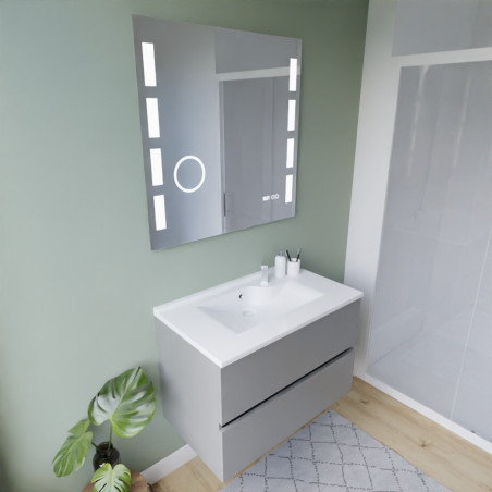 Meuble ROSINOX 80 cm avec plan vasque et miroir Excellence - Gris clair mat