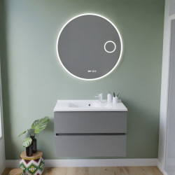 Meuble ROSINOX 80 cm avec plan vasque et miroir rond Rondinara - Gris clair mat