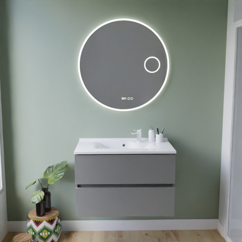 Meuble ROSINOX 80 cm avec plan vasque et miroir rond Rondinara - Gris clair mat Meuble ROSINOX 80 cm avec plan vasque et miroir rond Rondinara - Gris clair mat