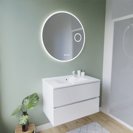 Meuble ROSINOX 80 cm avec plan vasque et miroir rond Rondinara - Blanc Mat