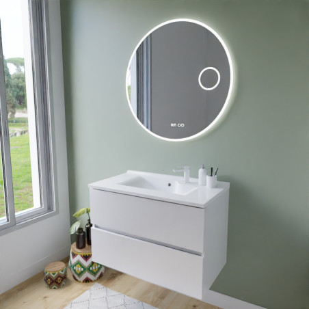 Meuble ROSINOX 80 cm avec plan vasque et miroir rond Rondinara - Blanc Mat