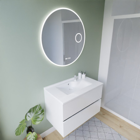 Meuble ROSINOX 80 cm avec plan vasque et miroir rond Rondinara - Blanc Mat