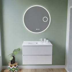 Meuble ROSINOX 80 cm avec plan vasque et miroir rond Rondinara - Blanc Mat