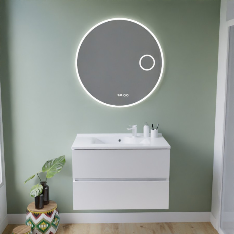 Meuble ROSINOX 80 cm avec plan vasque et miroir rond Rondinara - Blanc Mat Meuble ROSINOX 80 cm avec plan vasque et miroir rond Rondinara - Blanc Mat
