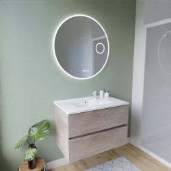 Meuble ROSINOX 80 cm avec plan vasque et miroir rond Rondinara - Chêne
